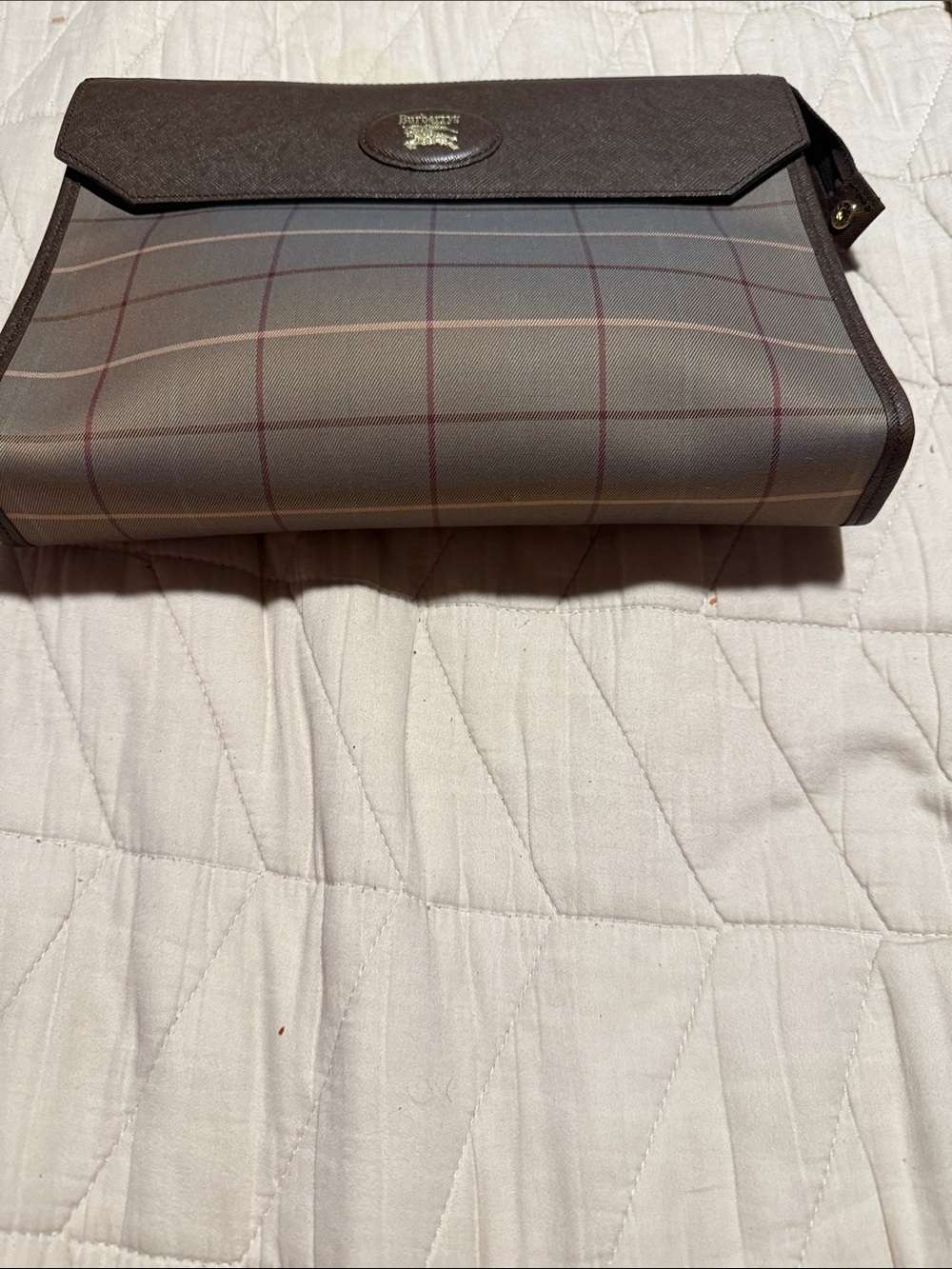 Burberry Brown and Beige Plaid Foldover Clutch